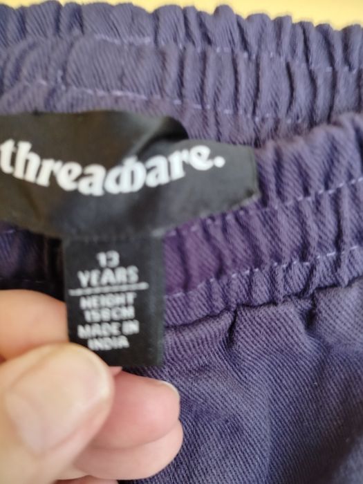 Spodnie Cargo Bojówki Threadbare 158 Granatowe z Białymi Szwami Luźne