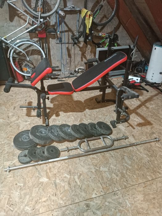LAWKA DO CWICZEN 75KG REGULACJA MODLITEWNIK  ROZPIETKI GRYF PROSTY Obciazenie Bitumiczne 45kg(Obciazenie 2x10kg,2x5kg,4x2.5kg,4x1.25kg)