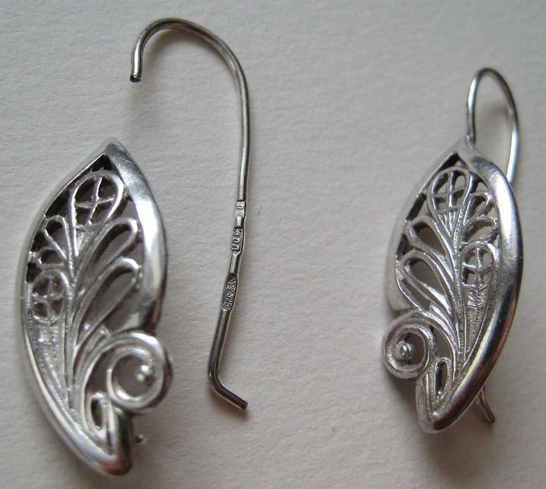 Сережки срібні в етностилі листочок 925 з зіркою ссср кульчики листик