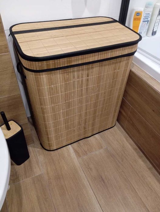 Kosz na pranie z pokrywą bambus naturalny 60 cm
