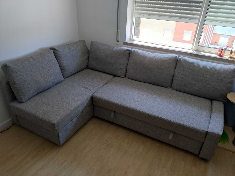 IKEA FRIHETEN sofá-cama de canto c/arrumação, cinz