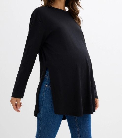 B.P.C czarna bluzka ciążowa bawełniana długi rękaw z rozcięciami r.48/