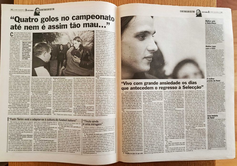 Benfica - entrevistas a Roger e Nuno Gomes - jornal O Jogo de dezembro 2000