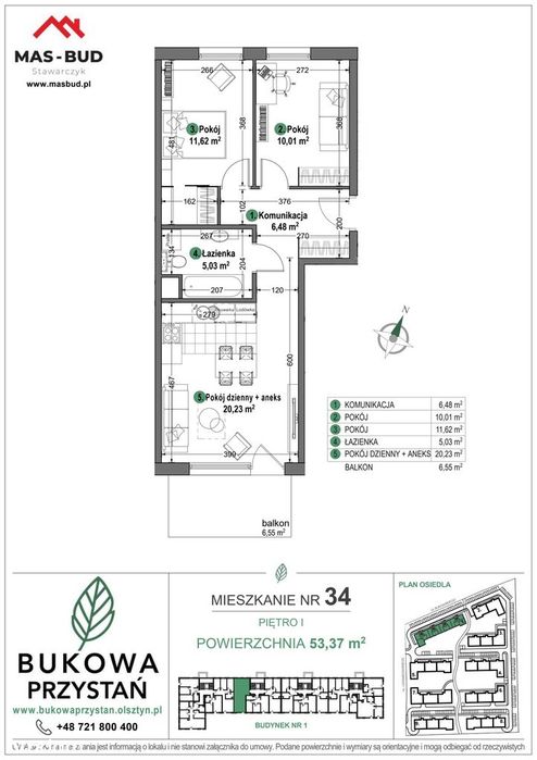 3-pokojowe mieszkanie 53m2 + balkon