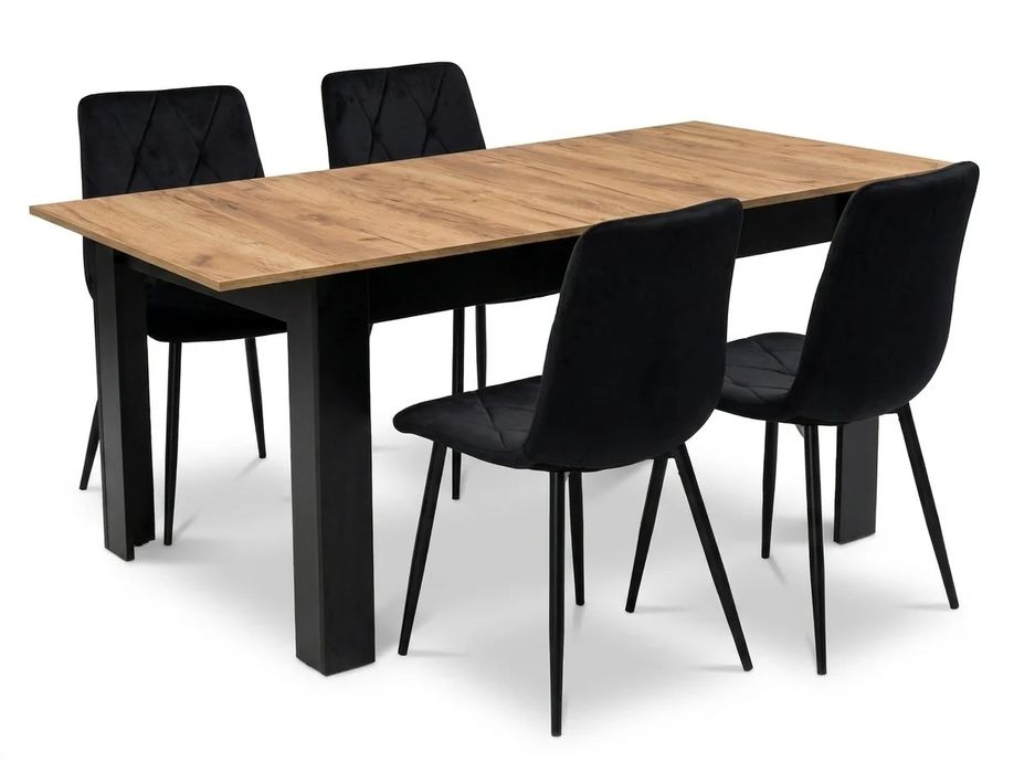 NOWY Stół Rozkładany 120/160x80 cm Duży z Krzesłami Do Kuchni Jadalni Salonu Stół Dąb Craft Czarny i Krzesła Kuchenny Meble do Domu Zestaw Komplet FV!