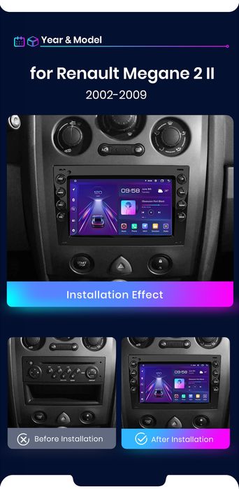 Rádio 7" Renault megane 2 Carplay Android Auto GPS wifi BT 2/64GB novo