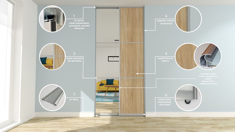 Drzwi przesuwne DO SZAFY/ DO WNĘKI wymiar wys. do 265, szer. 240-260