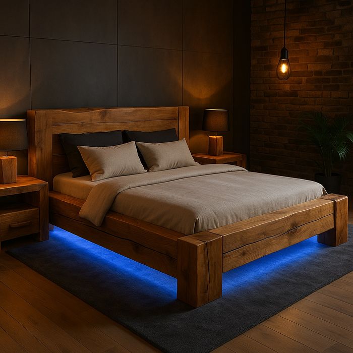 Łóżko do sypialni i salonu drewniane nowoczesne grube drewno