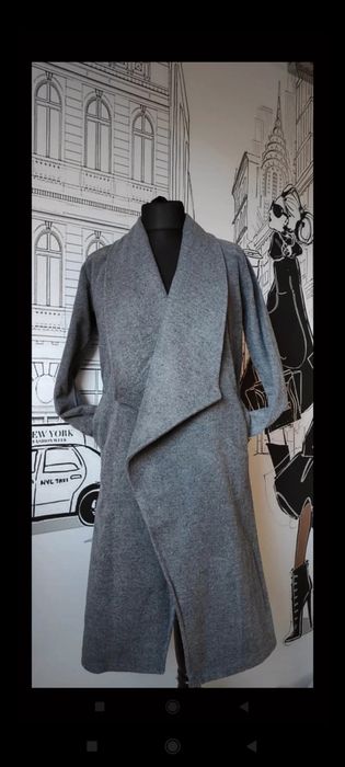 Szary damski płaszcz szlafrokowy jesień