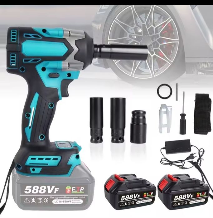 Pistola de impacto 2 baterias carregador acessórios