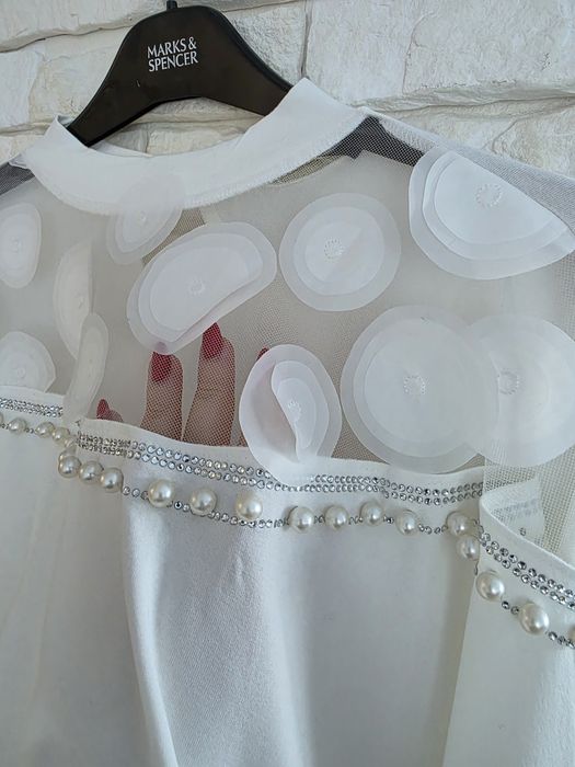 Overchic unikatowa tunika perełki tiul kwiatki 3d plus size 52 54