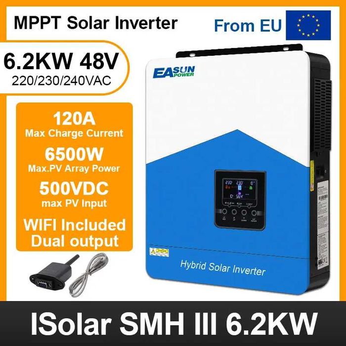 Гібридний Інвертор EASUN 6.2kW 48V ISolar-SMH-III-6.2KW+WiFi наявність