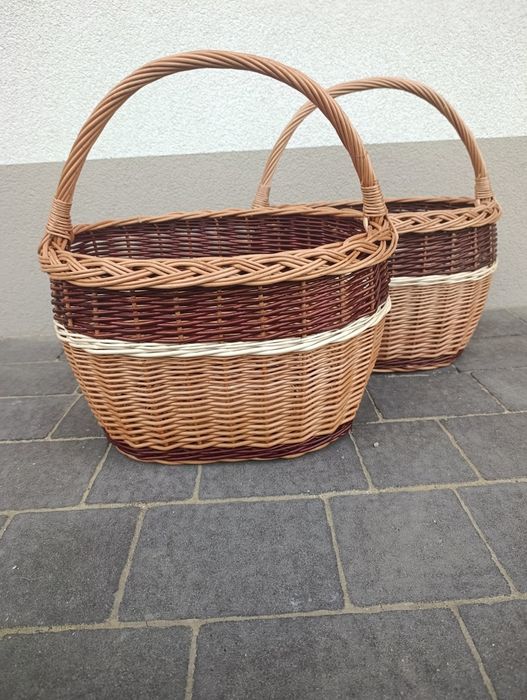 Zestaw 2 DUŻYCH koszy wiklinowych Koszyk Kosz na zakupy grzyby piknikowy