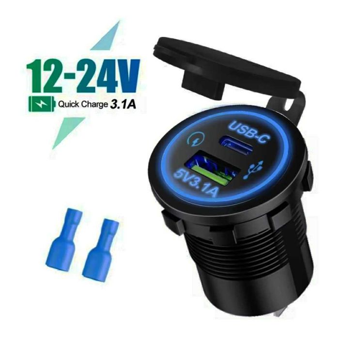 Usb зарядка в авто/врізна usb зарядка в авто pd type-c на usb 3.1a 12-24v