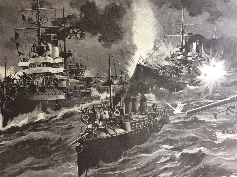 A Batalha naval do estreito da Coréa. Estampa de 1905.