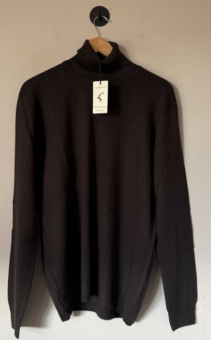 Sweter męski z golfem z wełną z merynosa i kaszmirem L brązowy