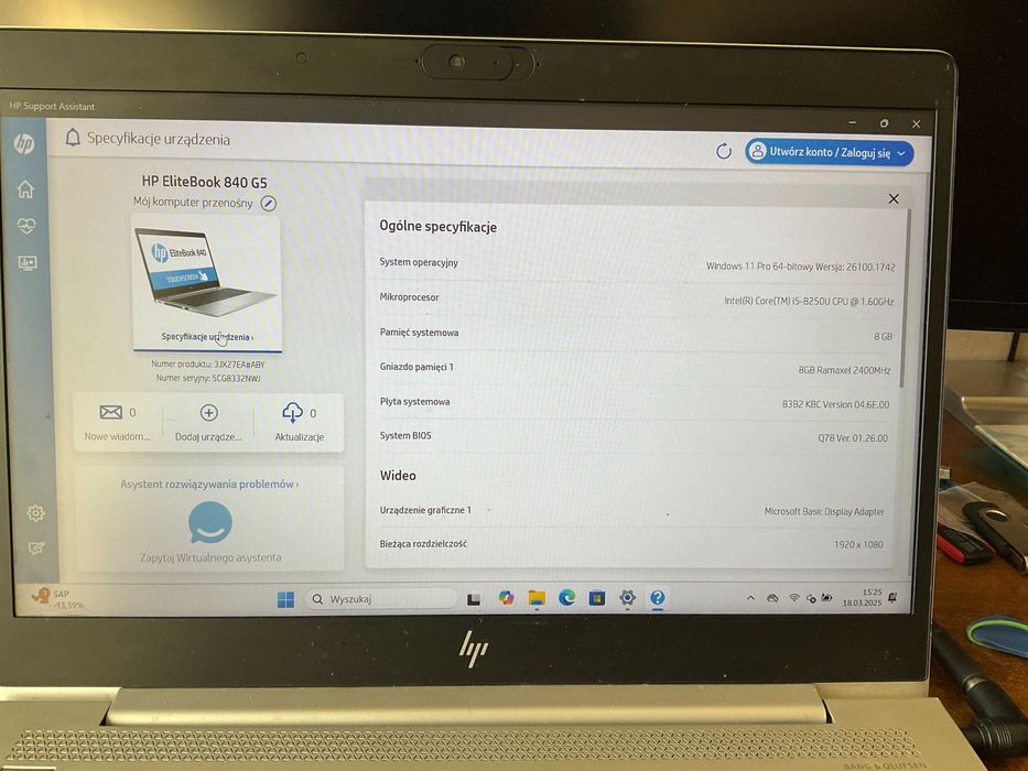 Laptop HP EliteBook 840 G5 8 GB RAM,  256GB SSD, Windows 11 Pro.