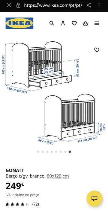 Berço GONATT da IKEA com colchão