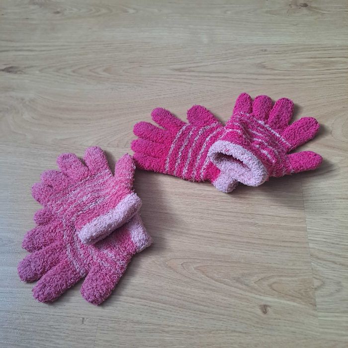 Ciepłe polarowe rękawiczki dziecięce w paski / zestaw 2 par