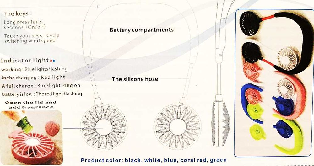 Wiatrak na szyję + funkcja aromaterapii ładowanie usb kolor coral red