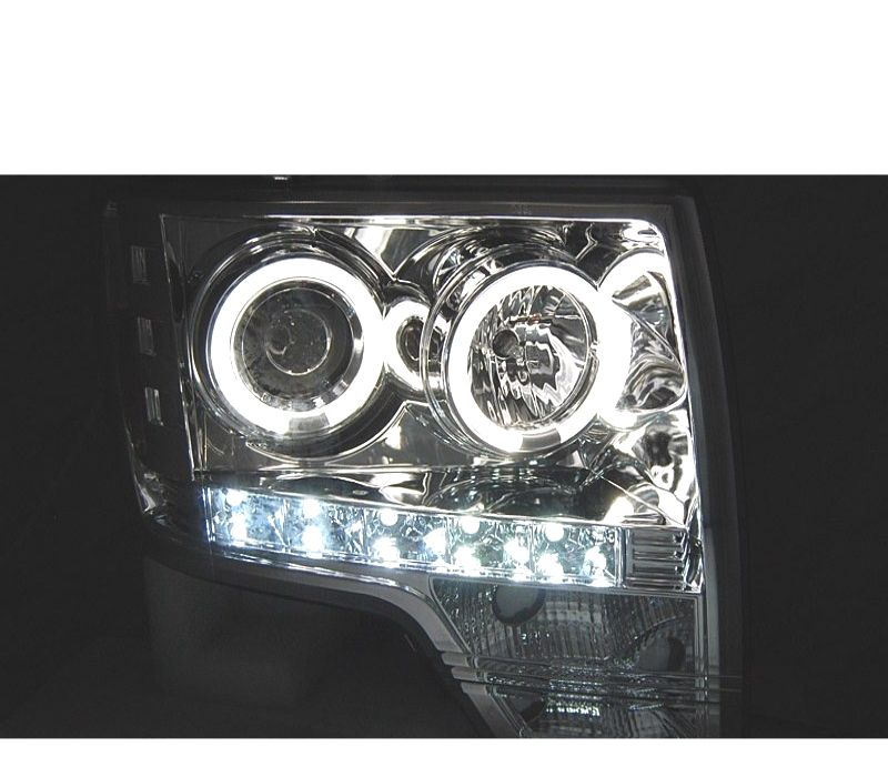 CONJUNTO DE FARÓIS PARA FORD F150 MK12 08-14 ANGEL EYES + LED CROMADO