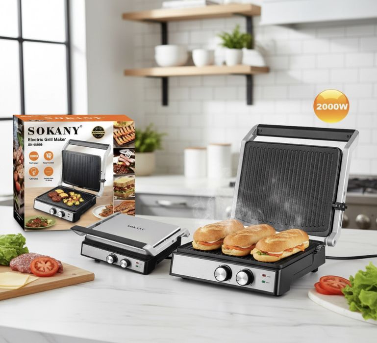 ‼️ ОСТАТКИ ‼️ Гриль Sokany SK-08050 • Мощный Электрогриль 2000 Вт