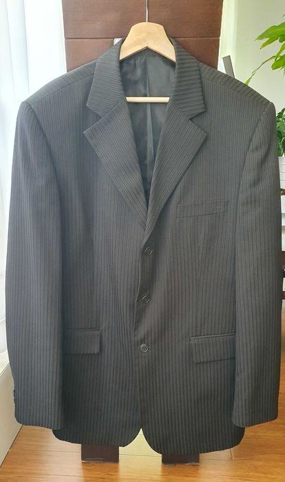 Garnitur męski cienki czarny prążkowany rozmiar 56/XXL