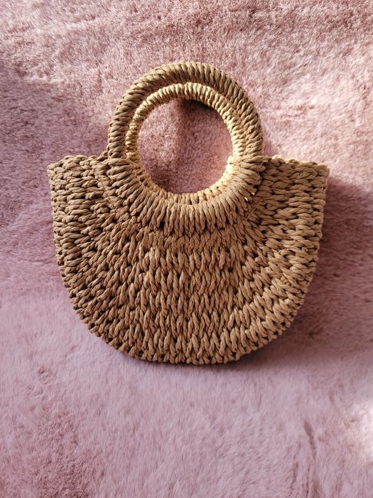 Świetna pleciona torebka koszyk do ręki boho na lato modna  beżowa