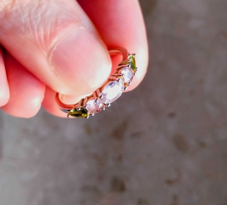 Pierścionek srebro pozłacane WKruk kolorowe cyrkonie