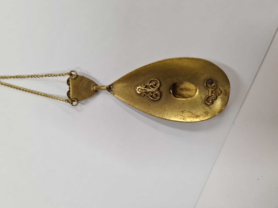 Secesyjny naszyjnik kolia Art Nouveau dymny kwarc metal złocony AUREA