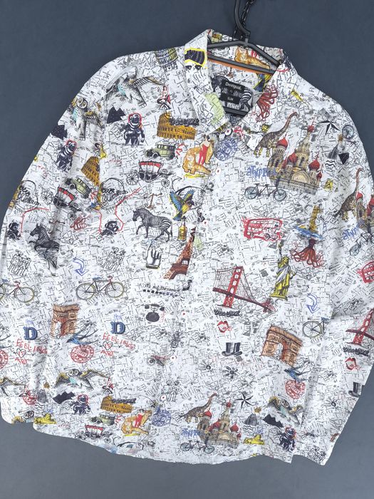 Desigual koszula wzorzysta print mapa grafika slim XL monogram