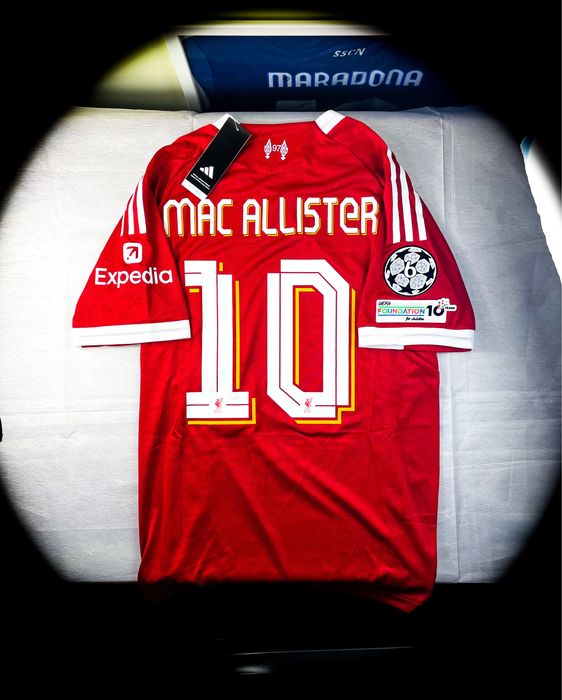 (S) Mac Allister Liverpool 2025/26 Nowa Czerwona T-shirt Liga Mistrzów