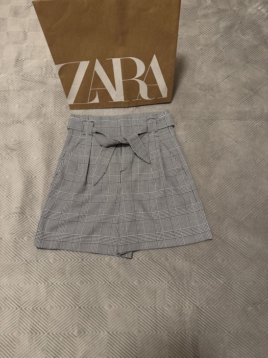 Zara szorty, pepitka ,wiązane spodenki paperbag, r. S