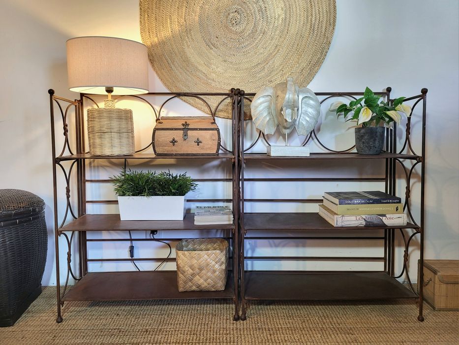 2 prateleiras, estante, ferro, indiano, oriental, rustico