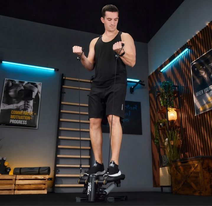 Степпер для фітнесу 2в1 з тросами та лічильником кроків Trex Sport