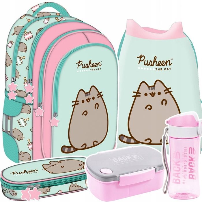 Plecak Szkolny Pusheen Mint Kot Kotek St.right Puszin Piórnik Worek Bi
