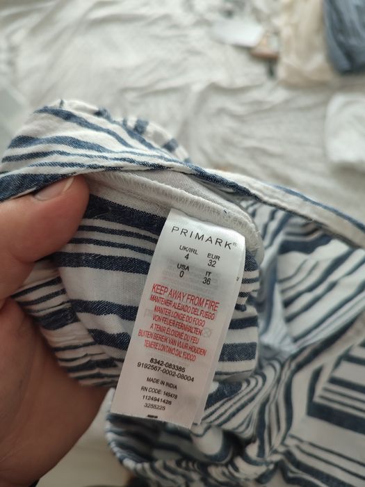 Primark XS spodnie w paski. Szeroka nogawka. 12% len, 88% bawełna