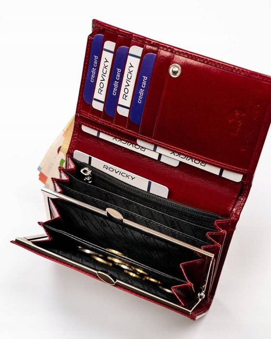 średni, wygodny portfel damski ze skóry naturalnej - rovicky