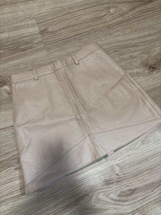 Юбка эко-кожа бежевая, мини, высокая посадка
