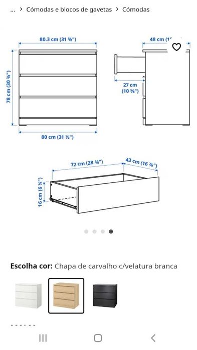 Comoda c/3 gavetas IKEA