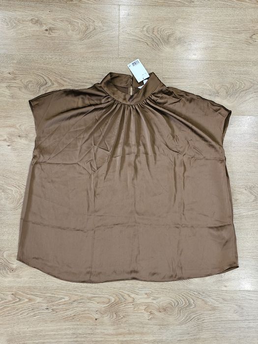 Satynowa Bluzka H&M XXL 44 46 Czekoladowa Elegancki Top ze Stójką NOWA