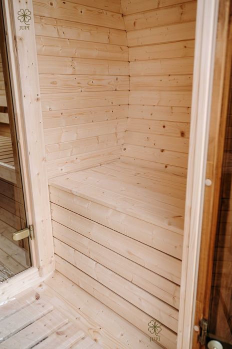 Sauna ogrodowa beczka 335cm z przedsionkiem piecem i oświetleniem LED