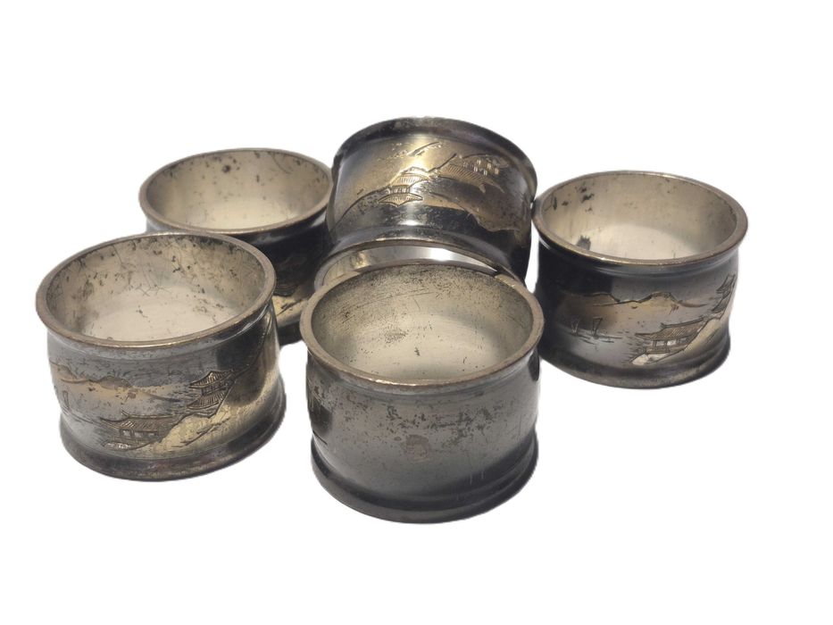 Старые винтажные кольца для салфеток с рисунком - 5 шт.