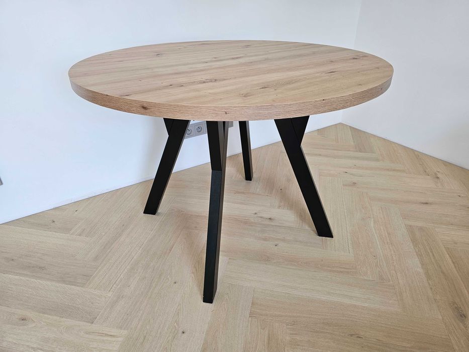 Stół okrągły rozkładany OVO 110 + 2 wkładki 50 cm (210 cm długości), dąb Artisan, mało używany, prawie jak nowy
