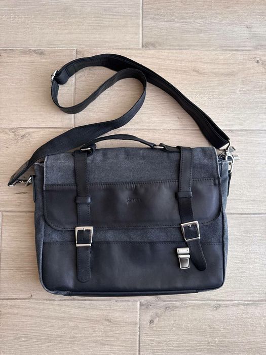 Кожаный портфель сумка барсетка  коричневый Guess серый мужской кожа