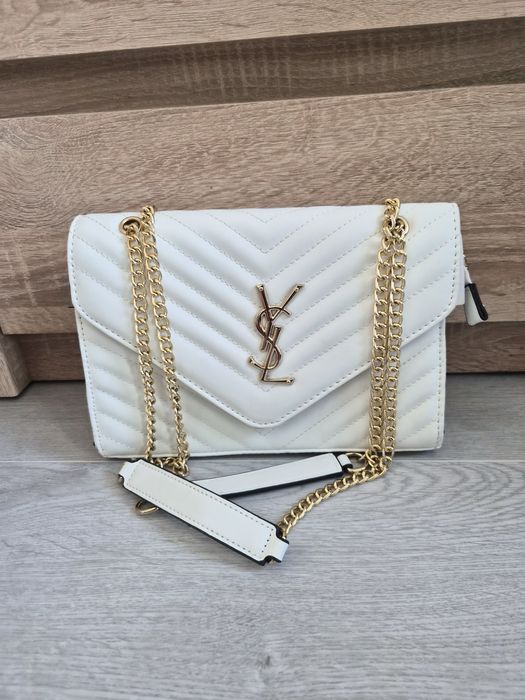 YSL biala elegancka torebka złoty  lancuszek komunia