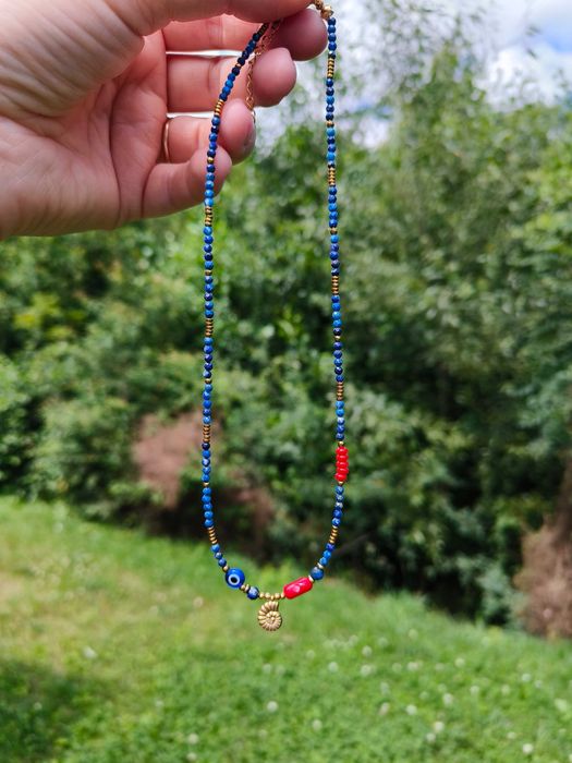 Naszyjnik Lapis lazuli , koral , muszelka , oko