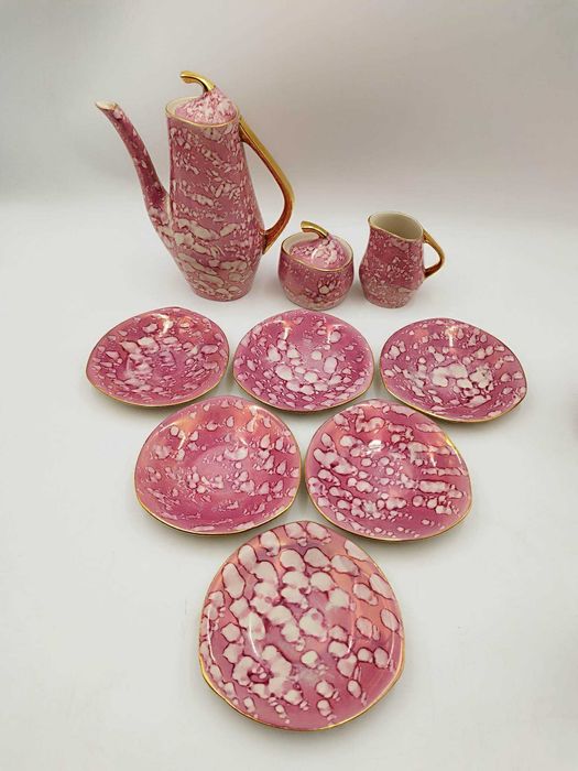 Serwis kawowy Iza Chodzież różowy proj. J. Wrzesień 1959r