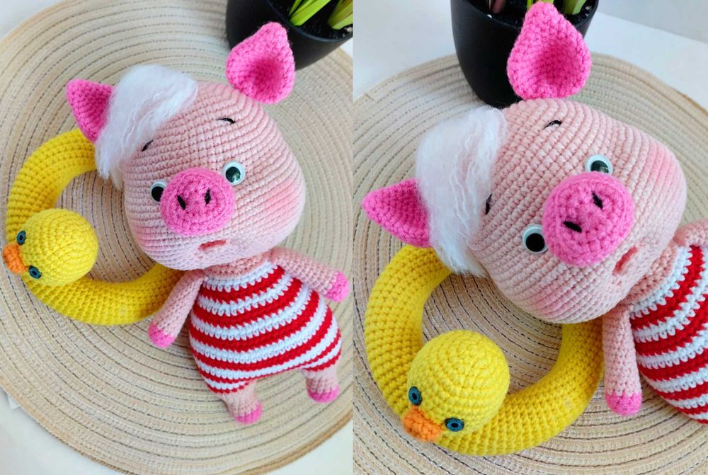 Новая вязаная Мягкая игрушка Поросёнок Хрюша Prezzzent_ Ручная работа