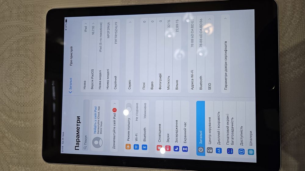 Ipad 5 a1822 32gb wi-fi чистий